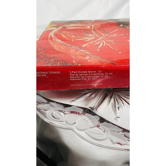 MIKASA 12 inch Divided Server Dish Clear Crystal Thick Glass Christmas Tidings - Picture 7 of 10